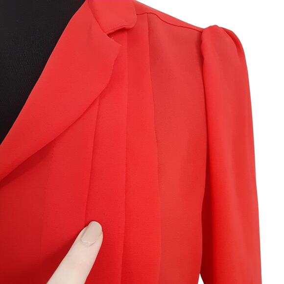 Vintage 80s Tuxedo Ruffle Blouse Cherry Red Peter Pan Collar Womens 6 Holiday - Picture 4 of 13